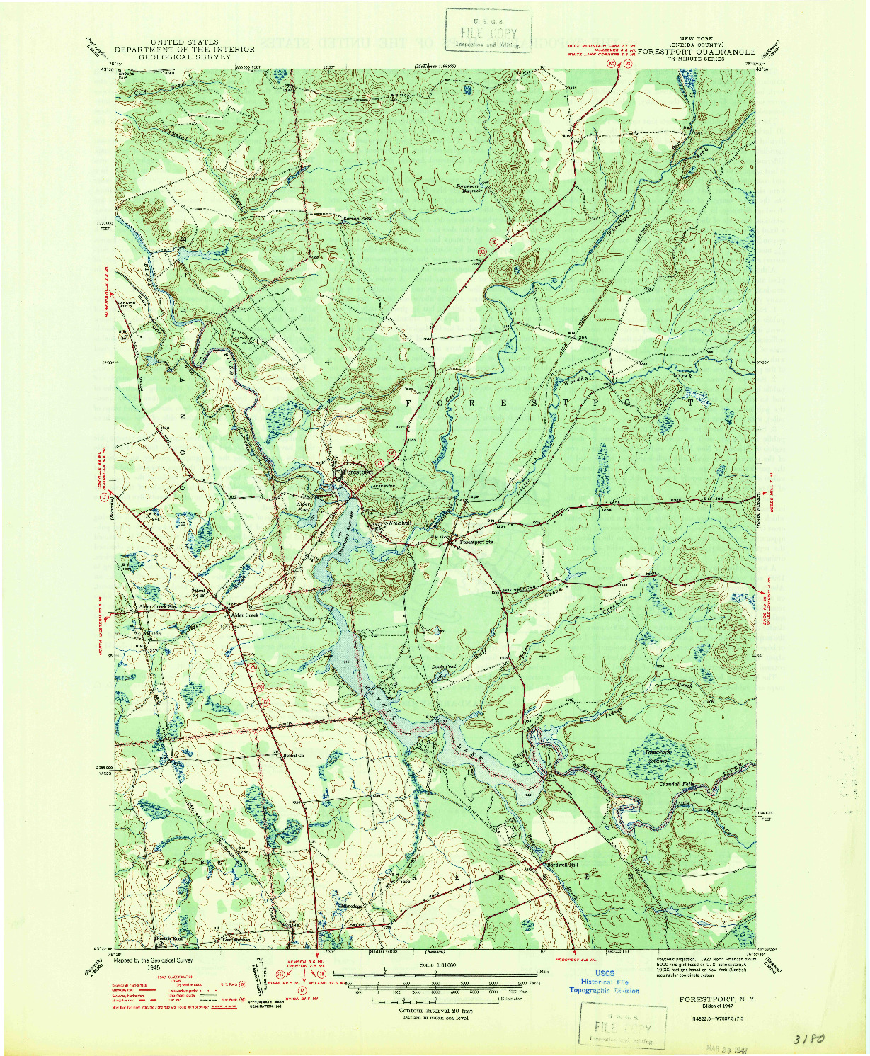 USGS 1:31680-SCALE QUADRANGLE FOR FORESTPORT, NY 1947