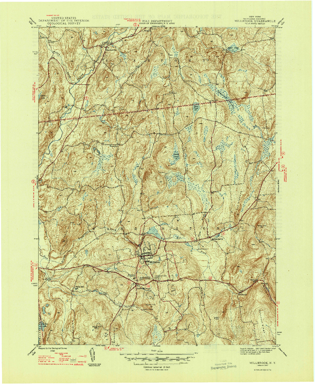 USGS 1:31680-SCALE QUADRANGLE FOR MILLBROOK, NY 1947