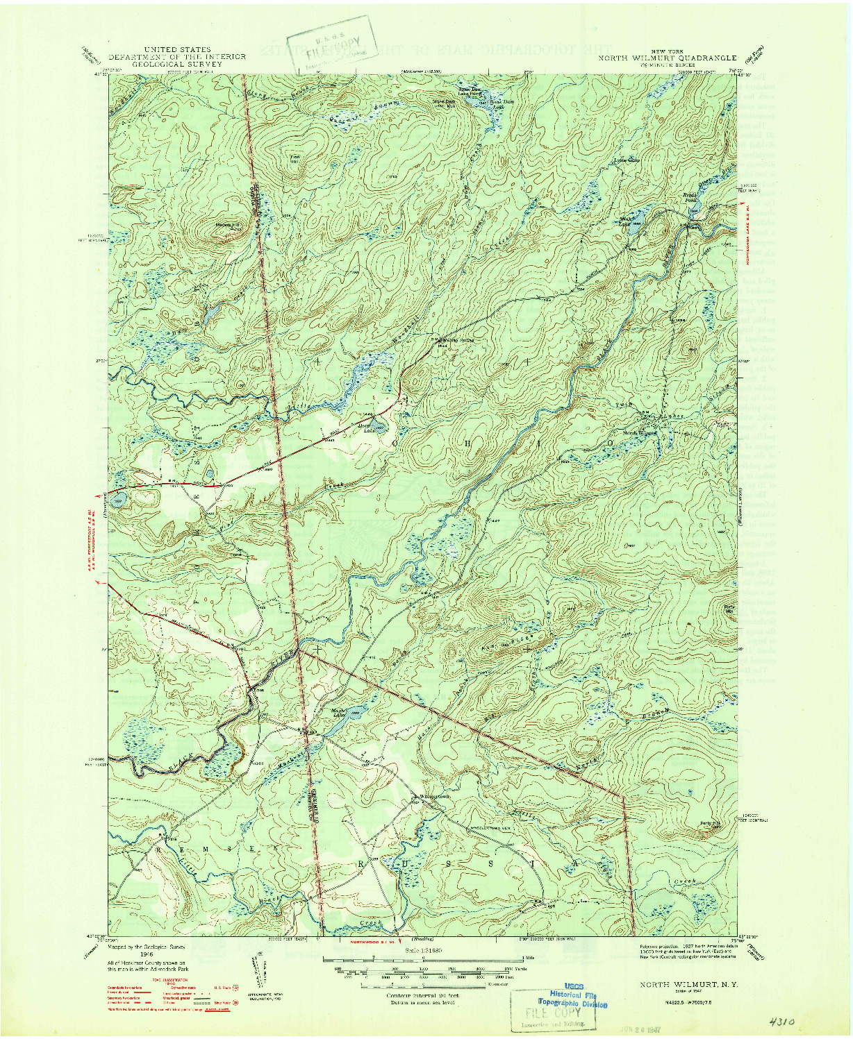 USGS 1:31680-SCALE QUADRANGLE FOR NORTH WILMURT, NY 1947