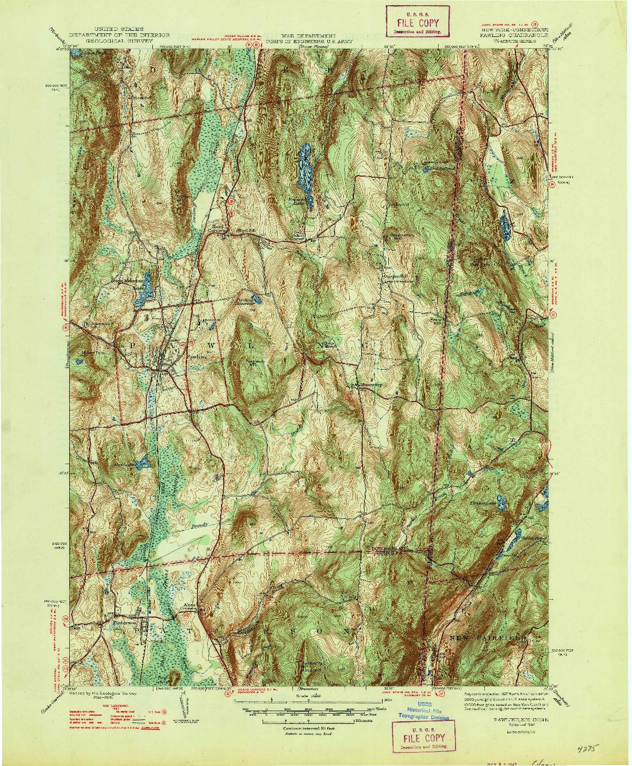 USGS 1:31680-SCALE QUADRANGLE FOR PAWLING, NY 1947