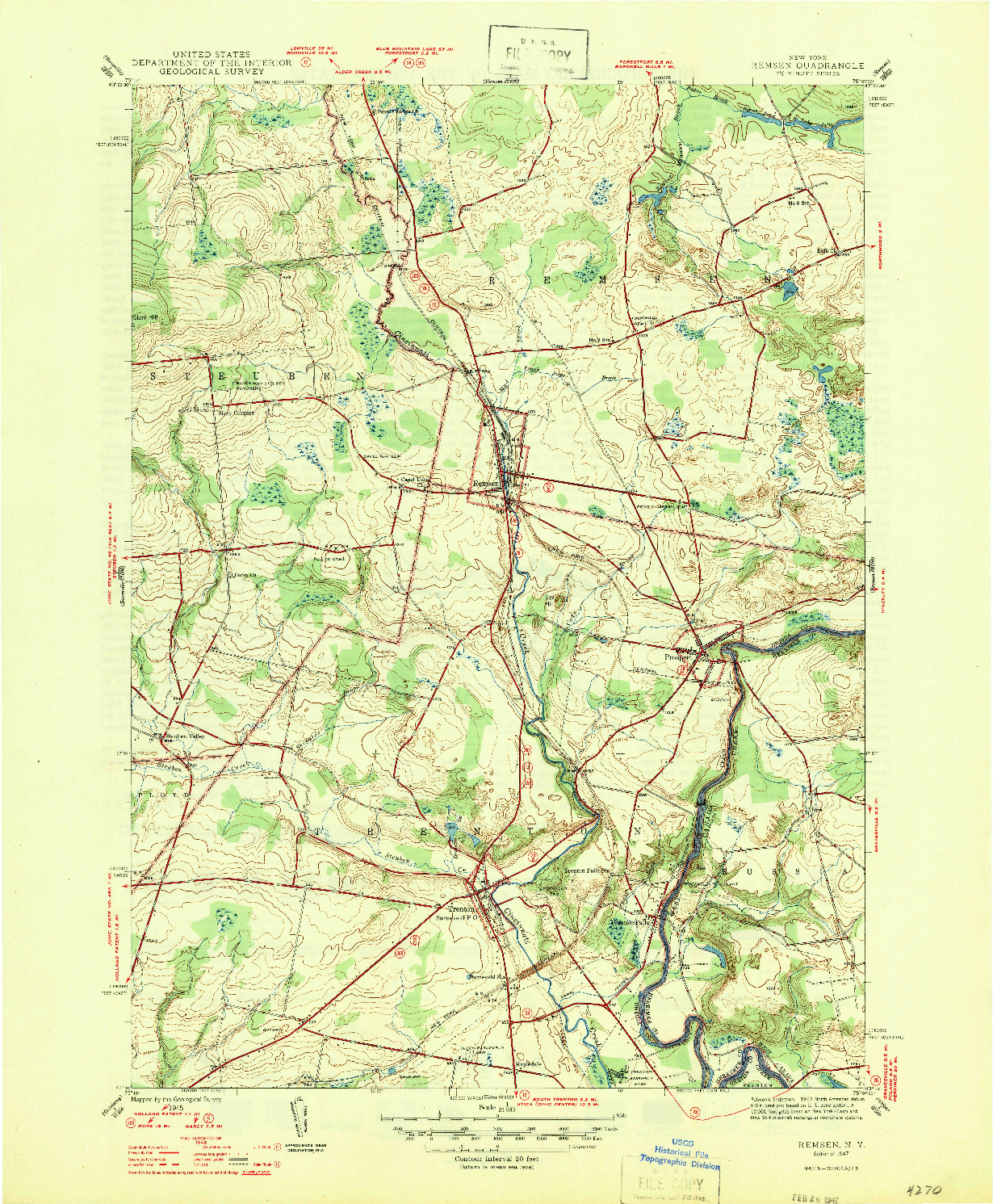 USGS 1:31680-SCALE QUADRANGLE FOR REMSEN, NY 1947