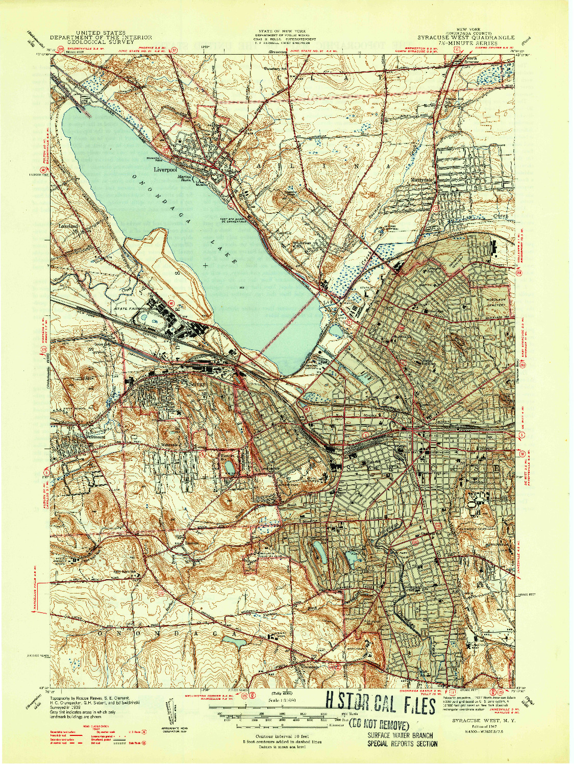 USGS 1:31680-SCALE QUADRANGLE FOR SYRACUSE WEST, NY 1947