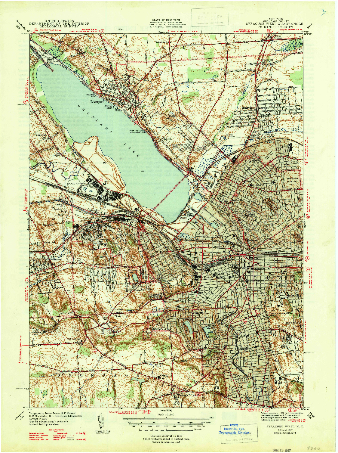 USGS 1:31680-SCALE QUADRANGLE FOR SYRACUSE WEST, NY 1947