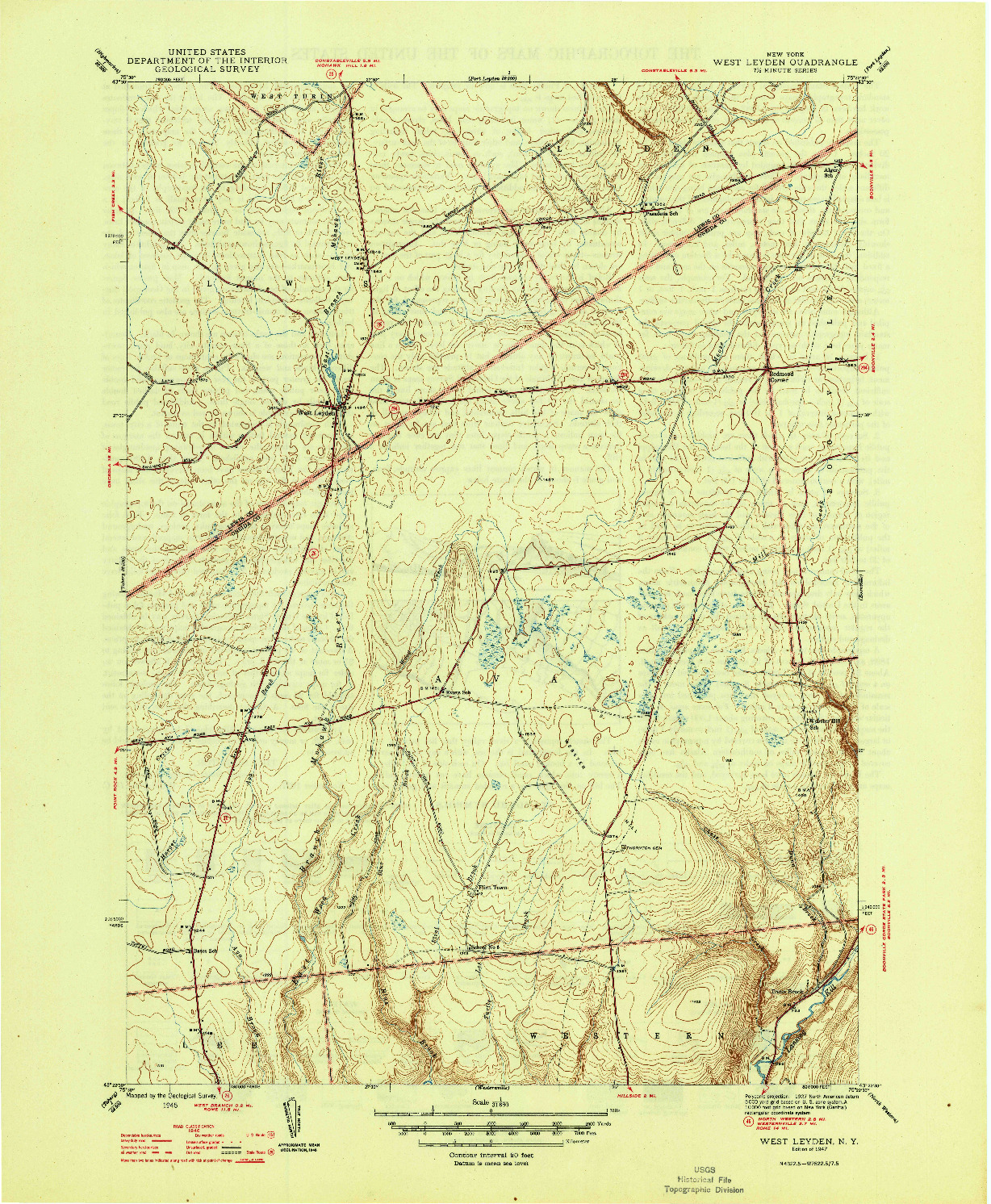 USGS 1:31680-SCALE QUADRANGLE FOR WEST LEYDEN, NY 1947