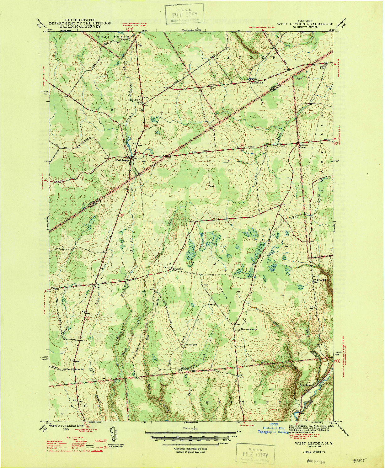 USGS 1:31680-SCALE QUADRANGLE FOR WEST LEYDEN, NY 1947