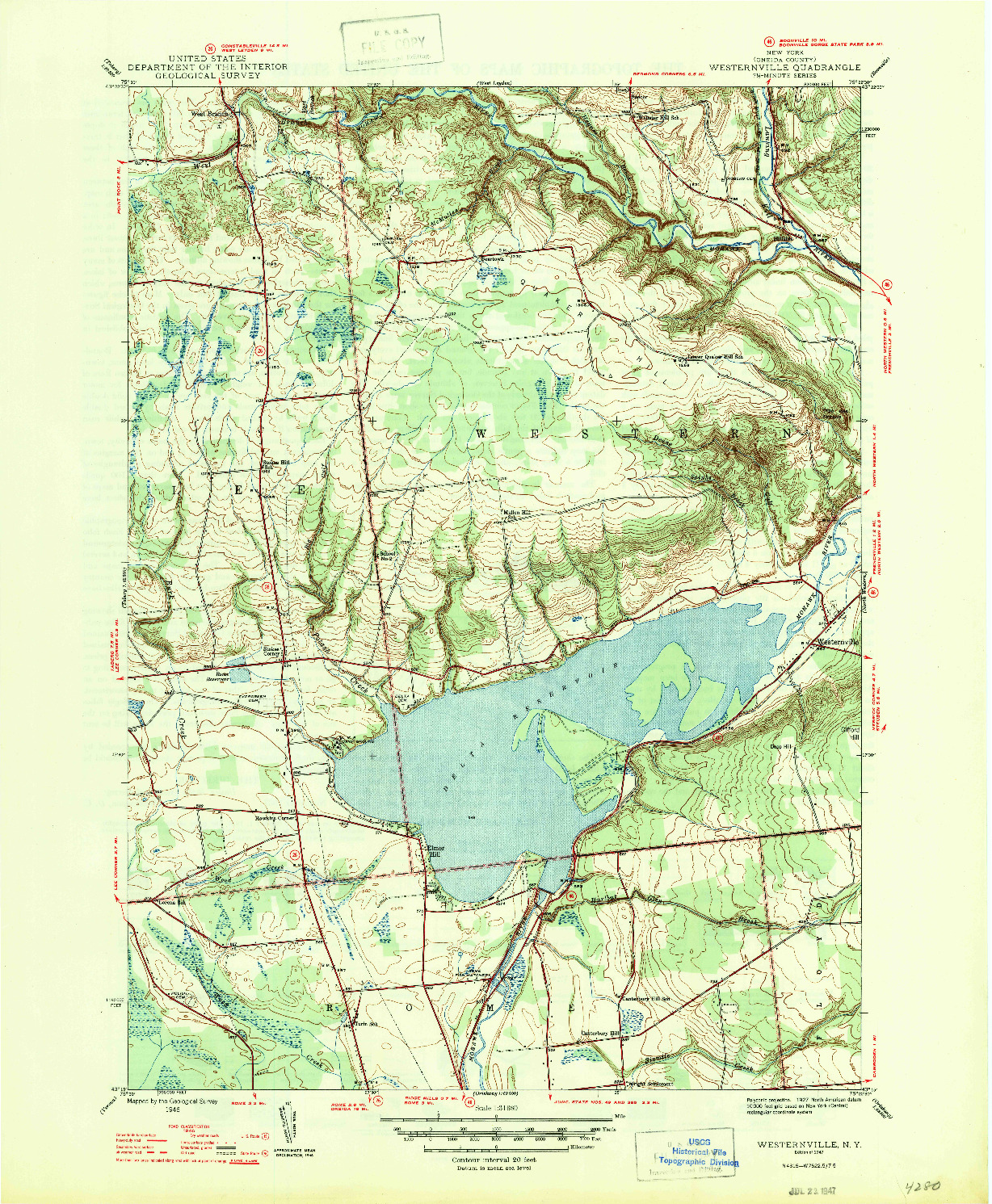USGS 1:31680-SCALE QUADRANGLE FOR WESTERNVILLE, NY 1947
