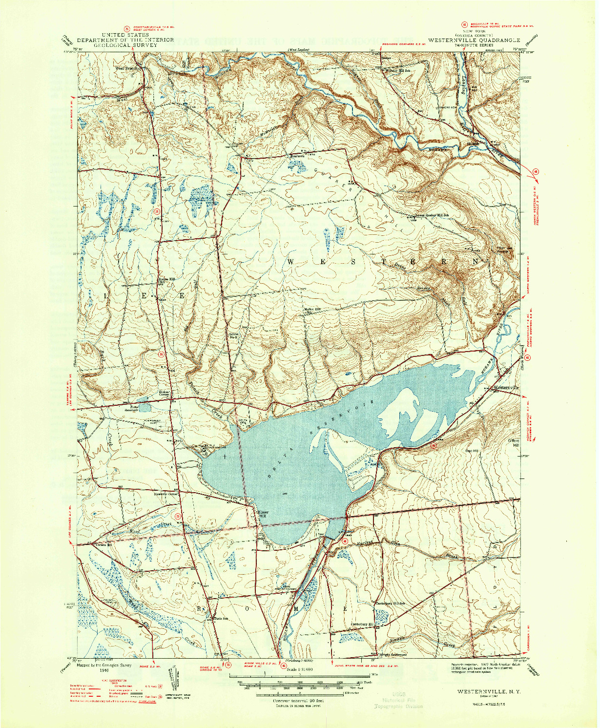 USGS 1:31680-SCALE QUADRANGLE FOR WESTERNVILLE, NY 1947
