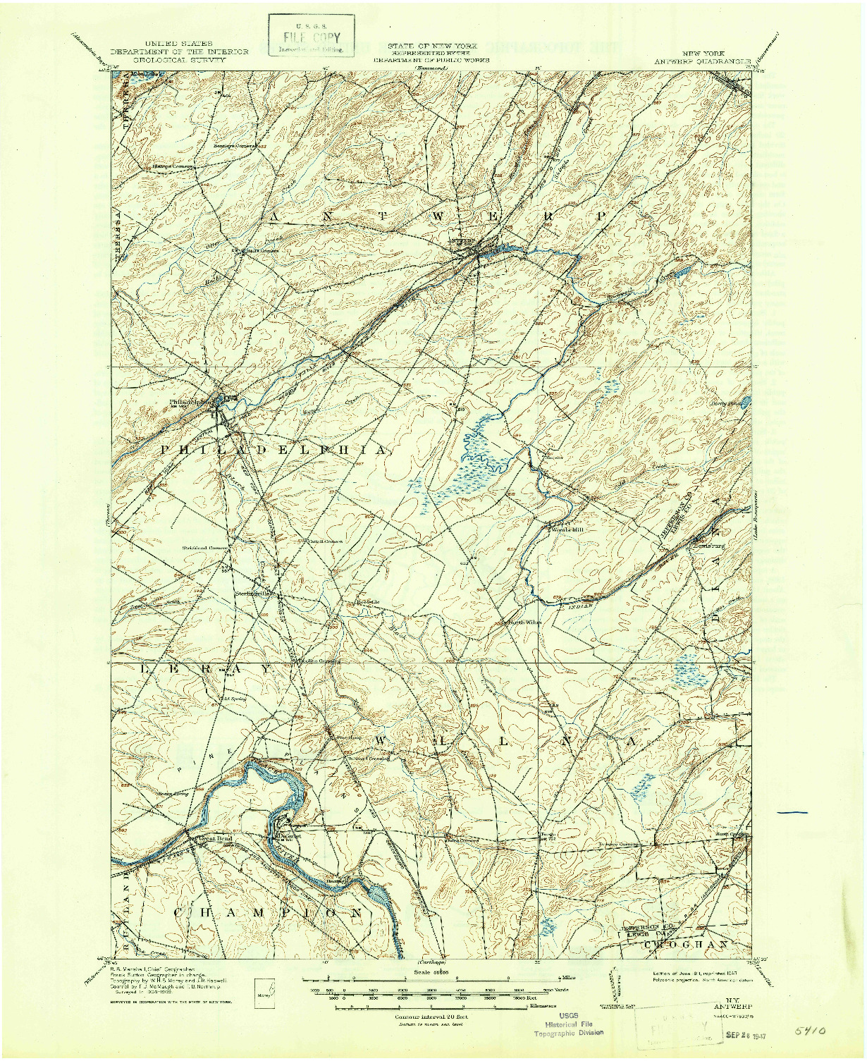 USGS 1:62500-SCALE QUADRANGLE FOR ANTWERP, NY 1911