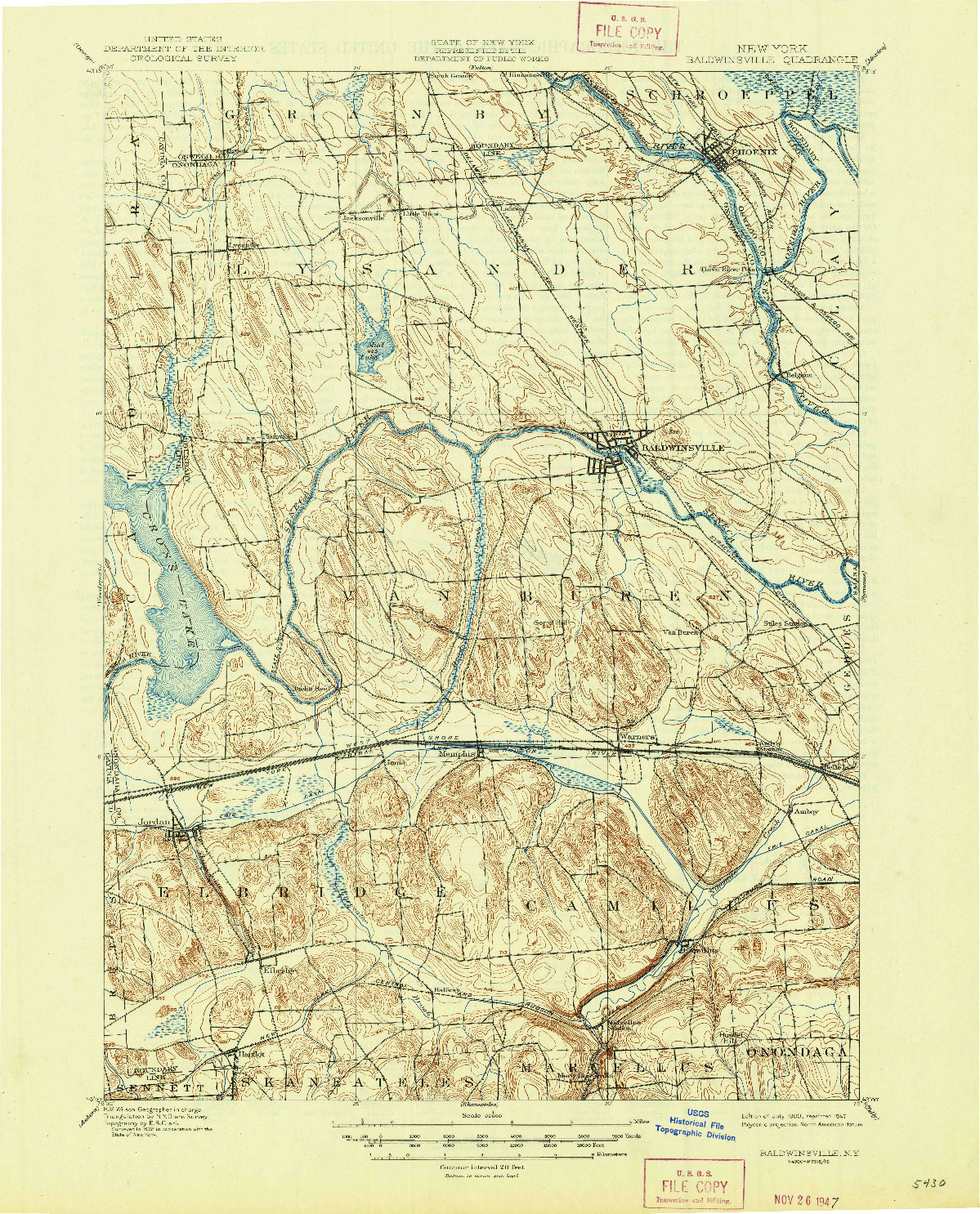 USGS 1:62500-SCALE QUADRANGLE FOR BALDWINSVILLE, NY 1900