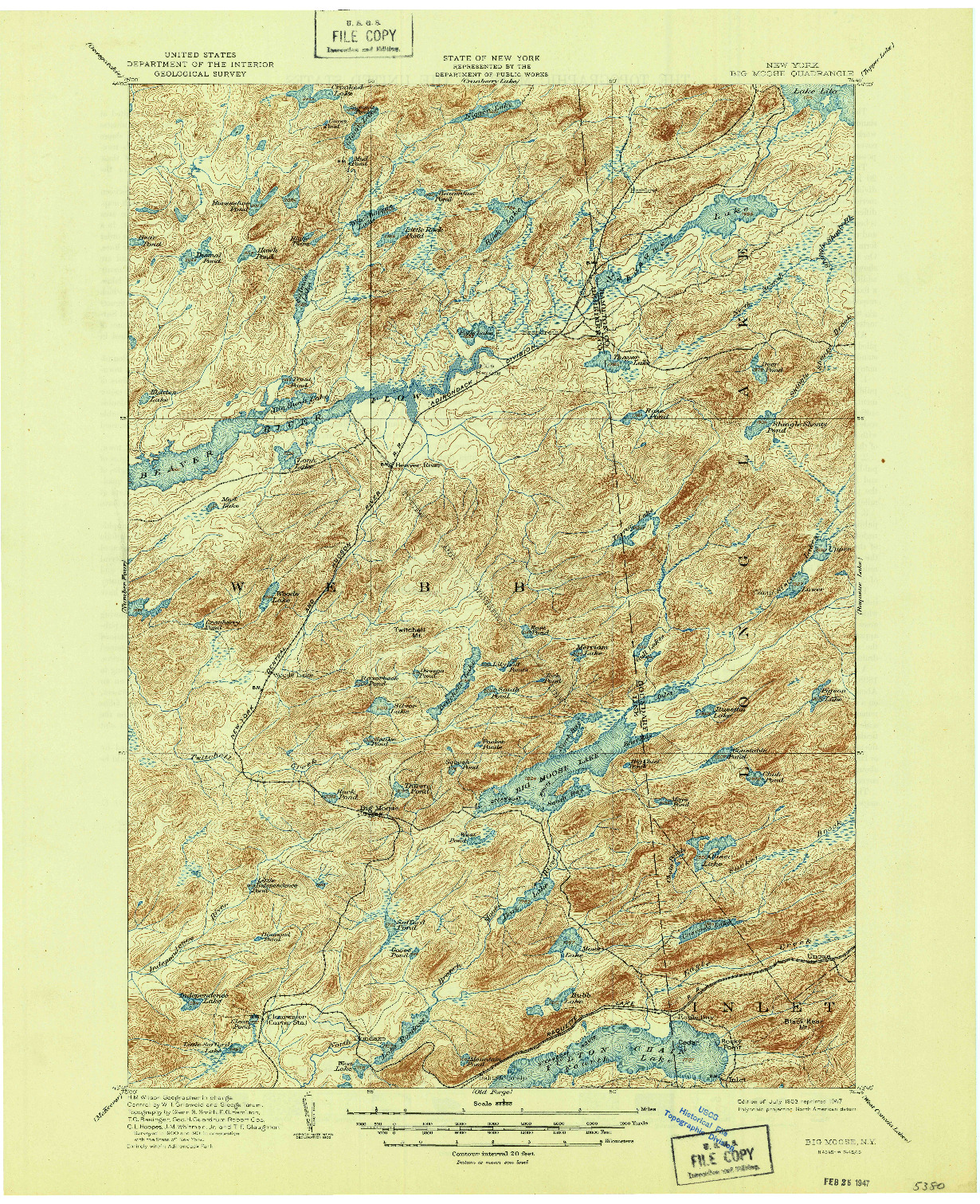 USGS 1:62500-SCALE QUADRANGLE FOR BIG MOOSE, NY 1903