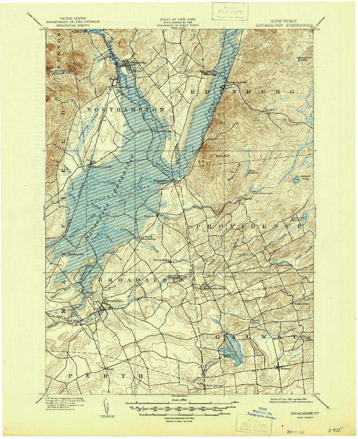 USGS 1:62500-SCALE QUADRANGLE FOR BROADALBIN, NY 1902