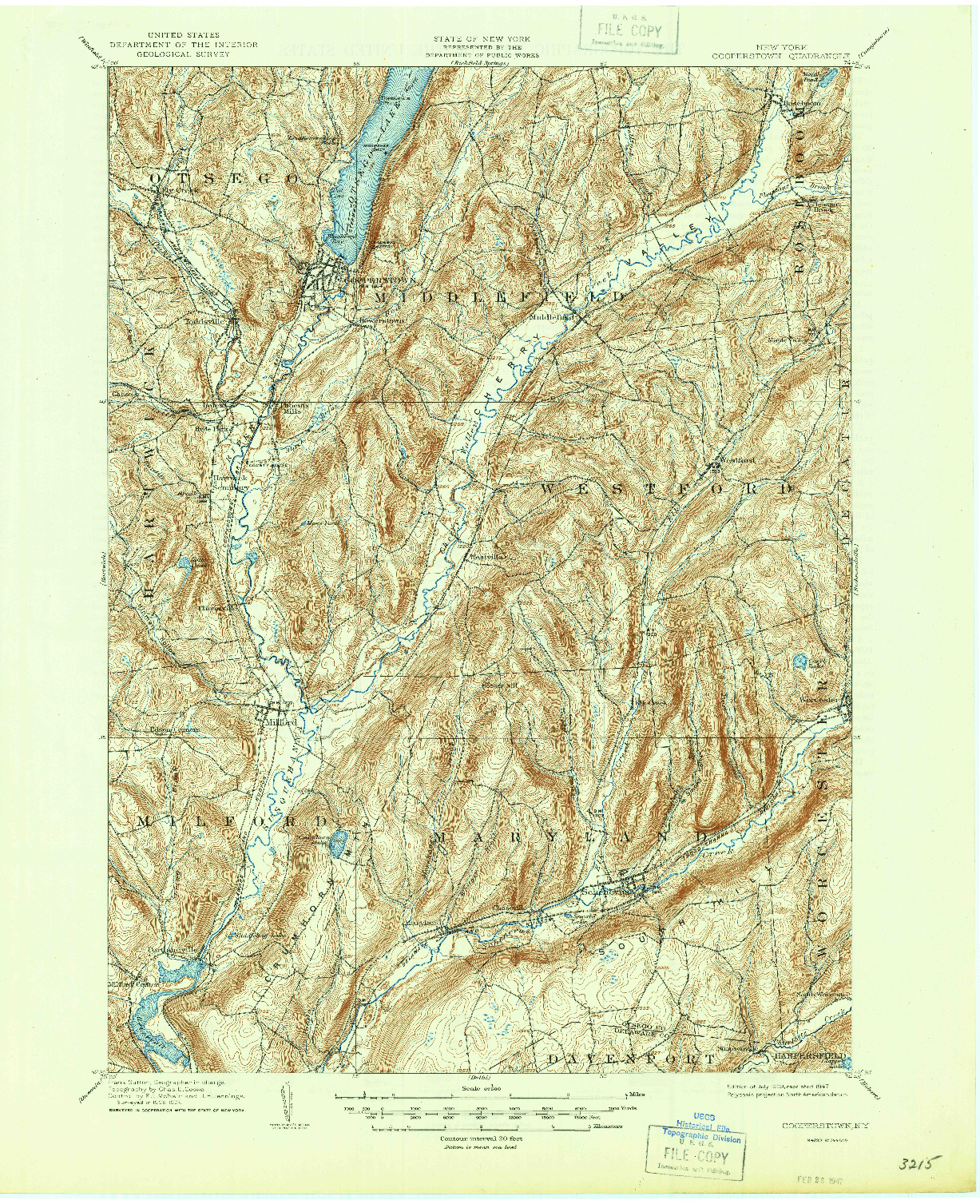 USGS 1:62500-SCALE QUADRANGLE FOR COOPERSTOWN, NY 1909