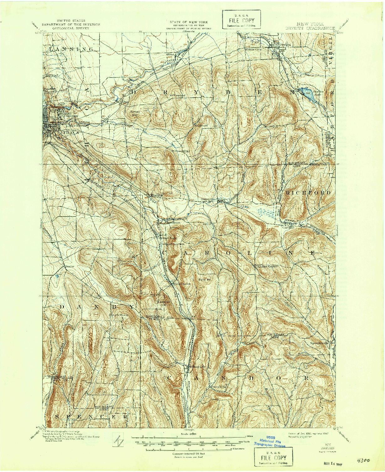 USGS 1:62500-SCALE QUADRANGLE FOR DRYDEN, NY 1900