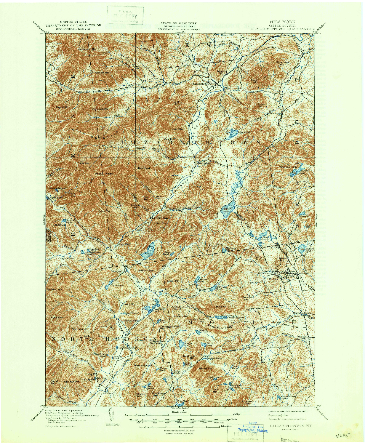 USGS 1:62500-SCALE QUADRANGLE FOR ELIZABETHTOWN, NY 1901