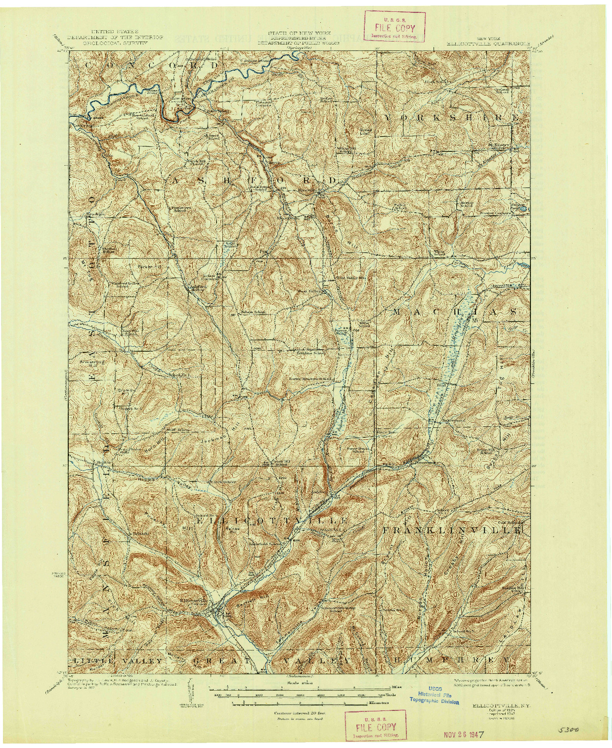 USGS 1:62500-SCALE QUADRANGLE FOR ELLICOTTVILLE, NY 1924