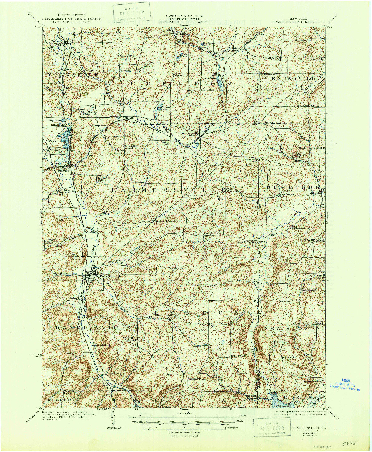 USGS 1:62500-SCALE QUADRANGLE FOR FRANKLINVILLE, NY 1924