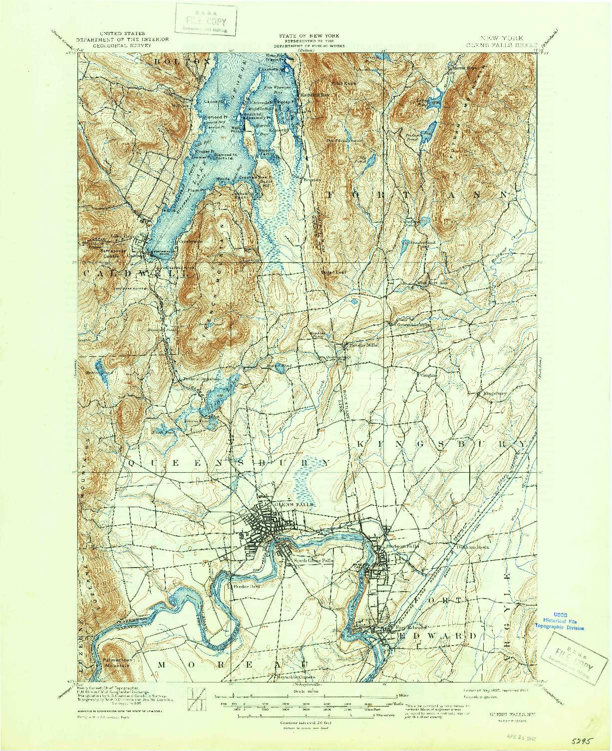 USGS 1:62500-SCALE QUADRANGLE FOR GLENS FALLS, NY 1947