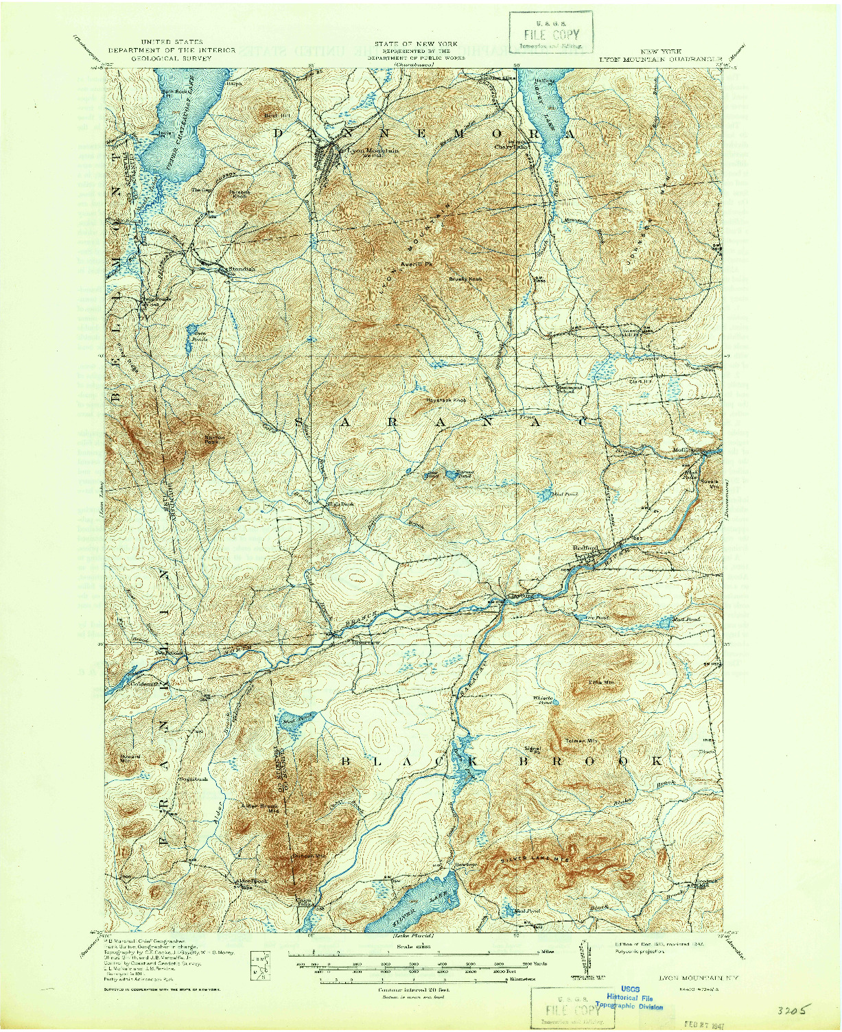 USGS 1:62500-SCALE QUADRANGLE FOR LYON MOUNTAIN, NY 1913