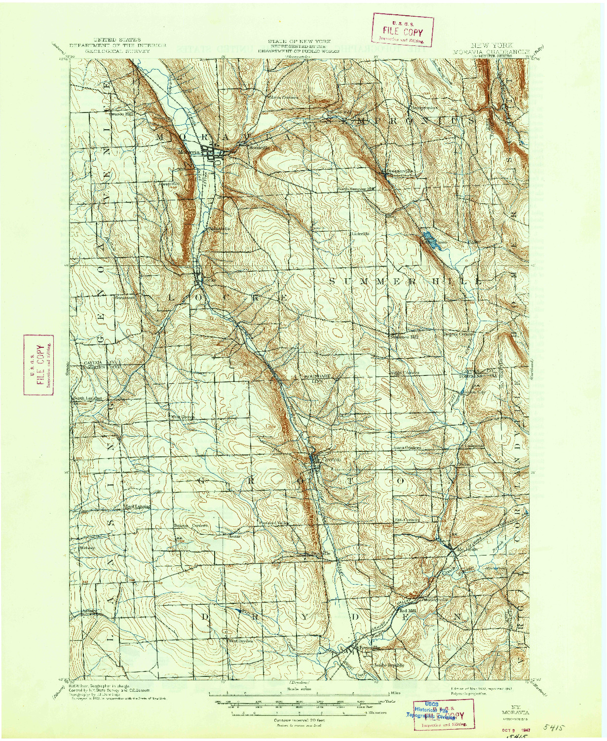 USGS 1:62500-SCALE QUADRANGLE FOR MORAVIA, NY 1902