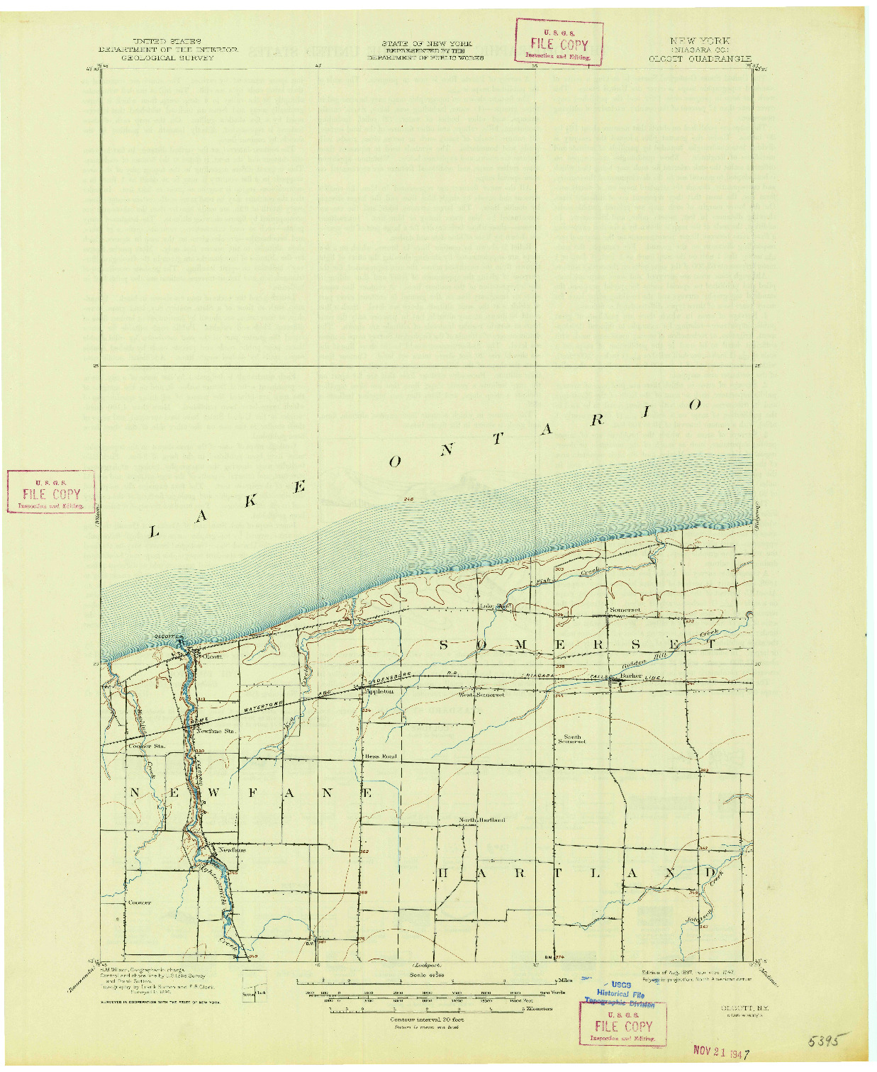 USGS 1:62500-SCALE QUADRANGLE FOR OLCOTT, NY 1897