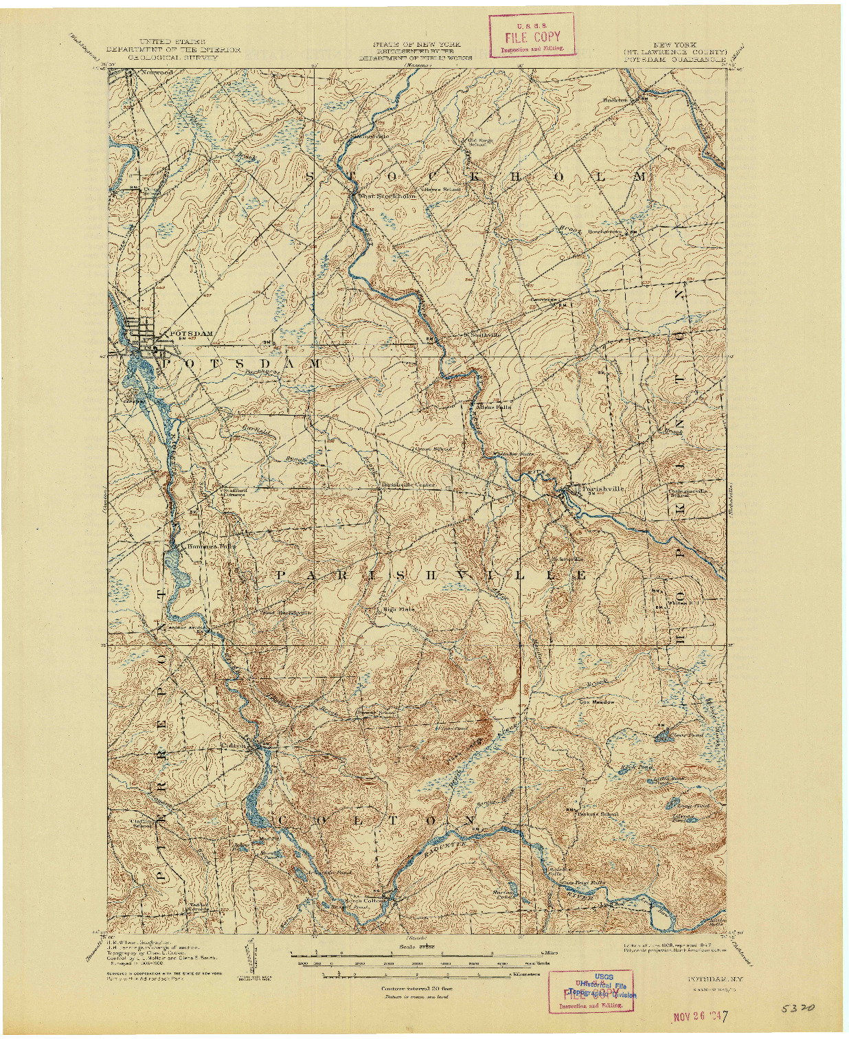 USGS 1:62500-SCALE QUADRANGLE FOR POTSDAM, NY 1908