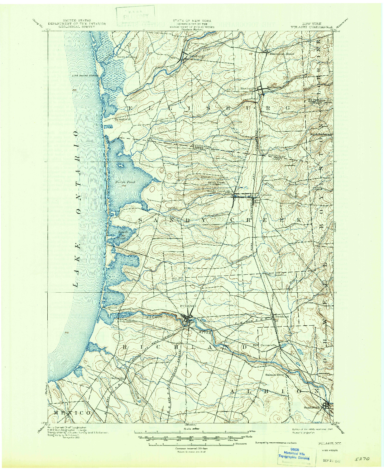 USGS 1:62500-SCALE QUADRANGLE FOR PULASKI, NY 1895