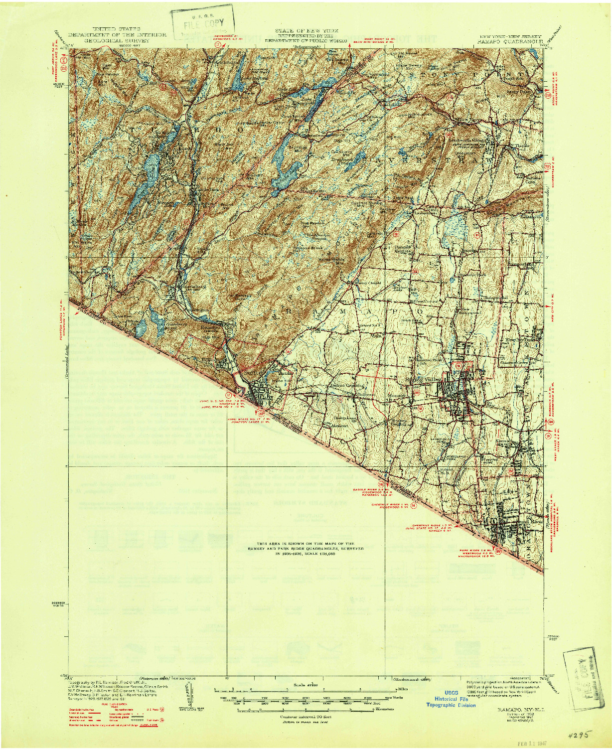 USGS 1:62500-SCALE QUADRANGLE FOR RAMAPO, NY 1938