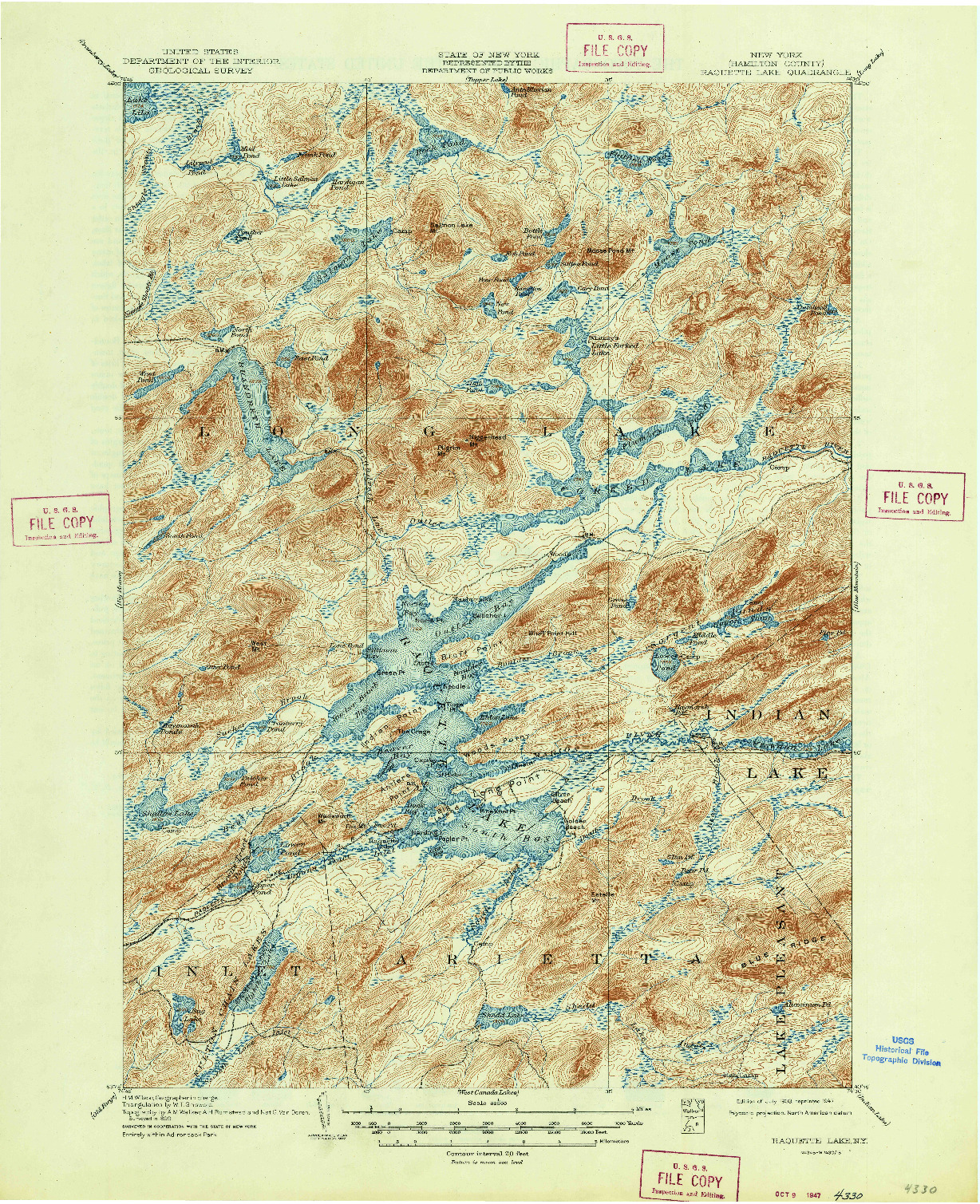 USGS 1:62500-SCALE QUADRANGLE FOR RAQUETTE LAKE, NY 1903