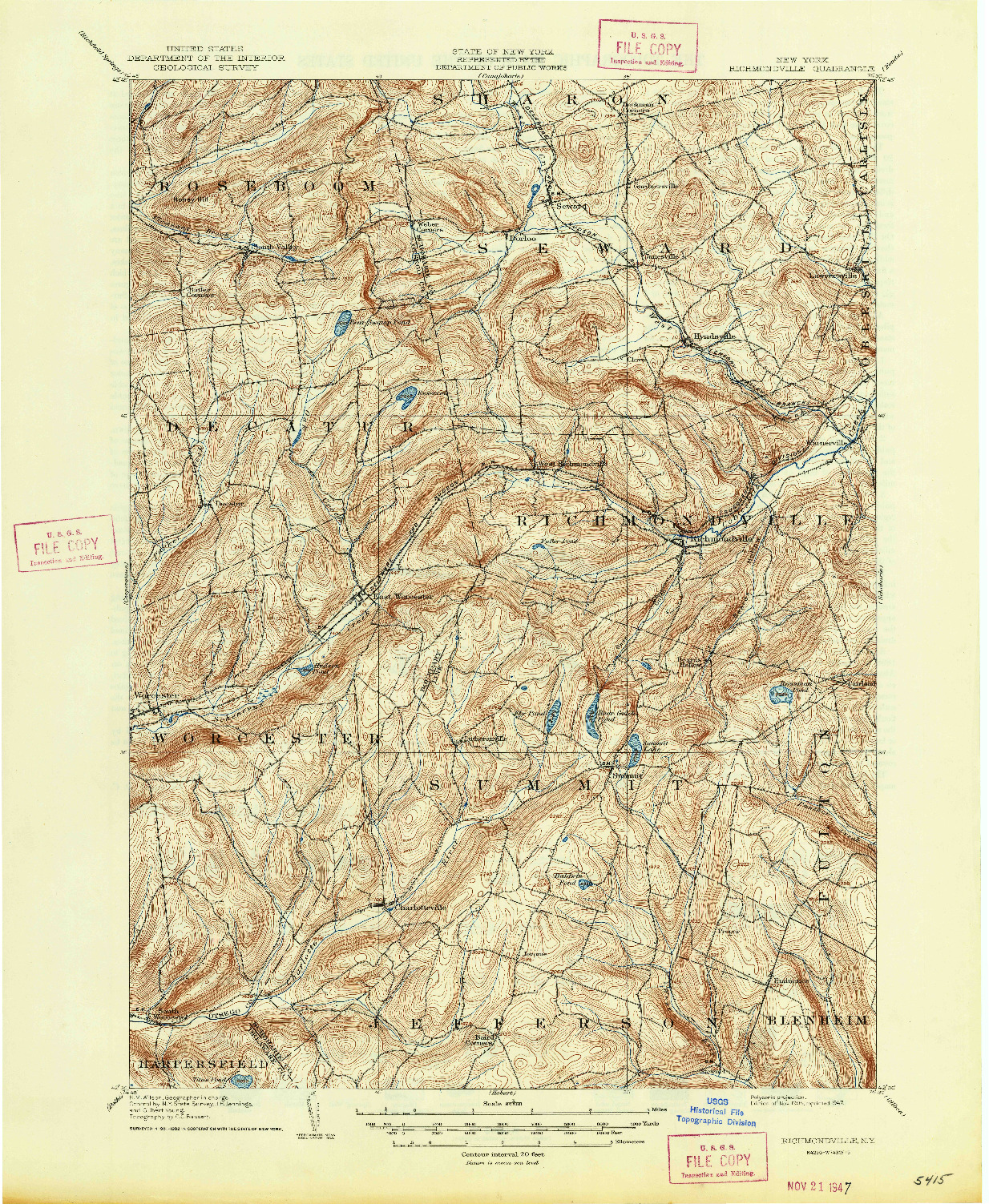 USGS 1:62500-SCALE QUADRANGLE FOR RICHMONDVILLE, NY 1904