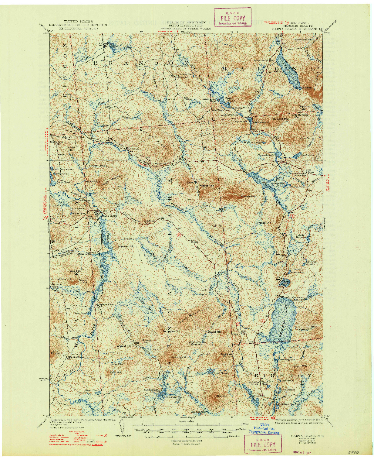 USGS 1:62500-SCALE QUADRANGLE FOR SANTA CLARA, NY 1923
