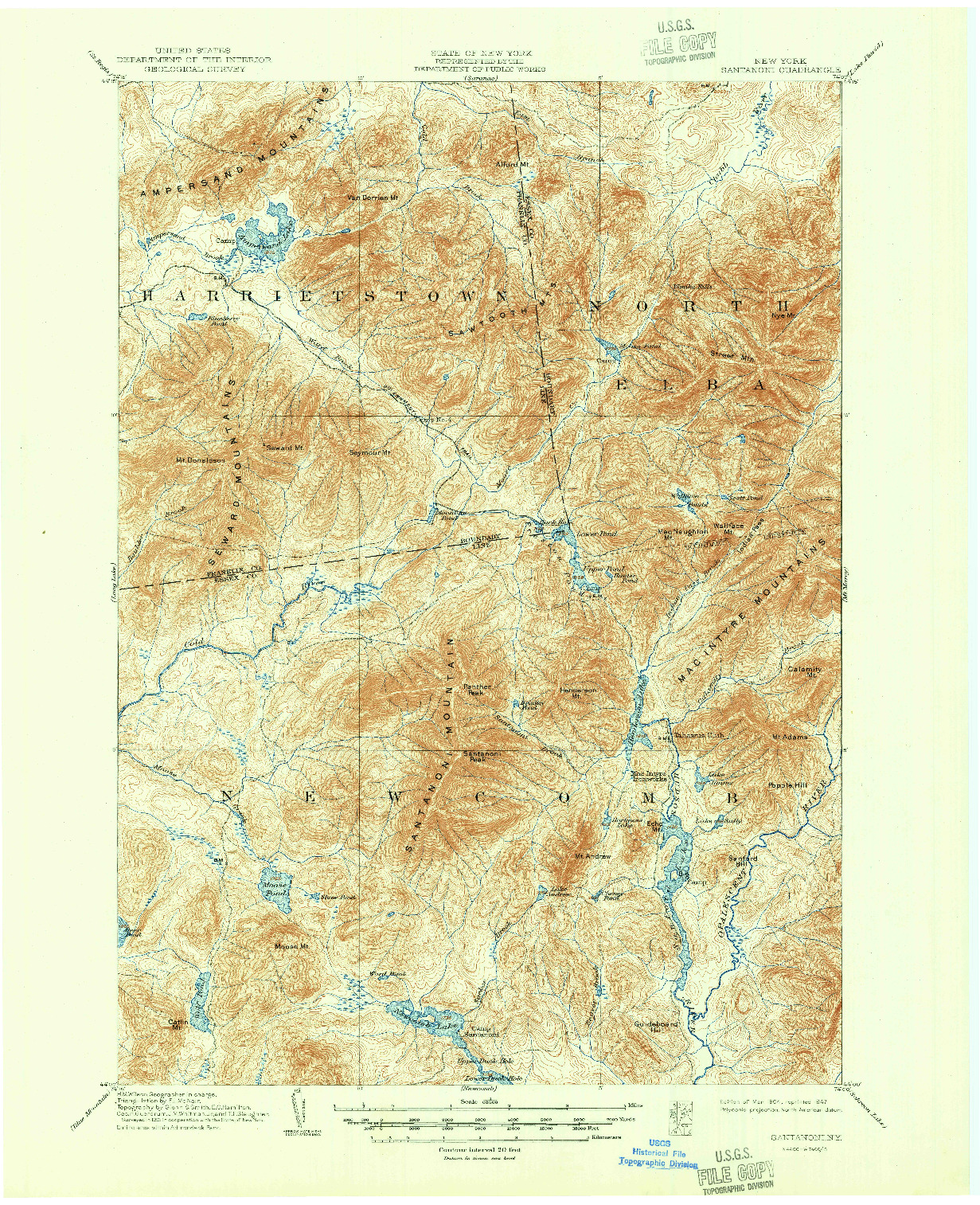 USGS 1:62500-SCALE QUADRANGLE FOR SANTANONI, NY 1904