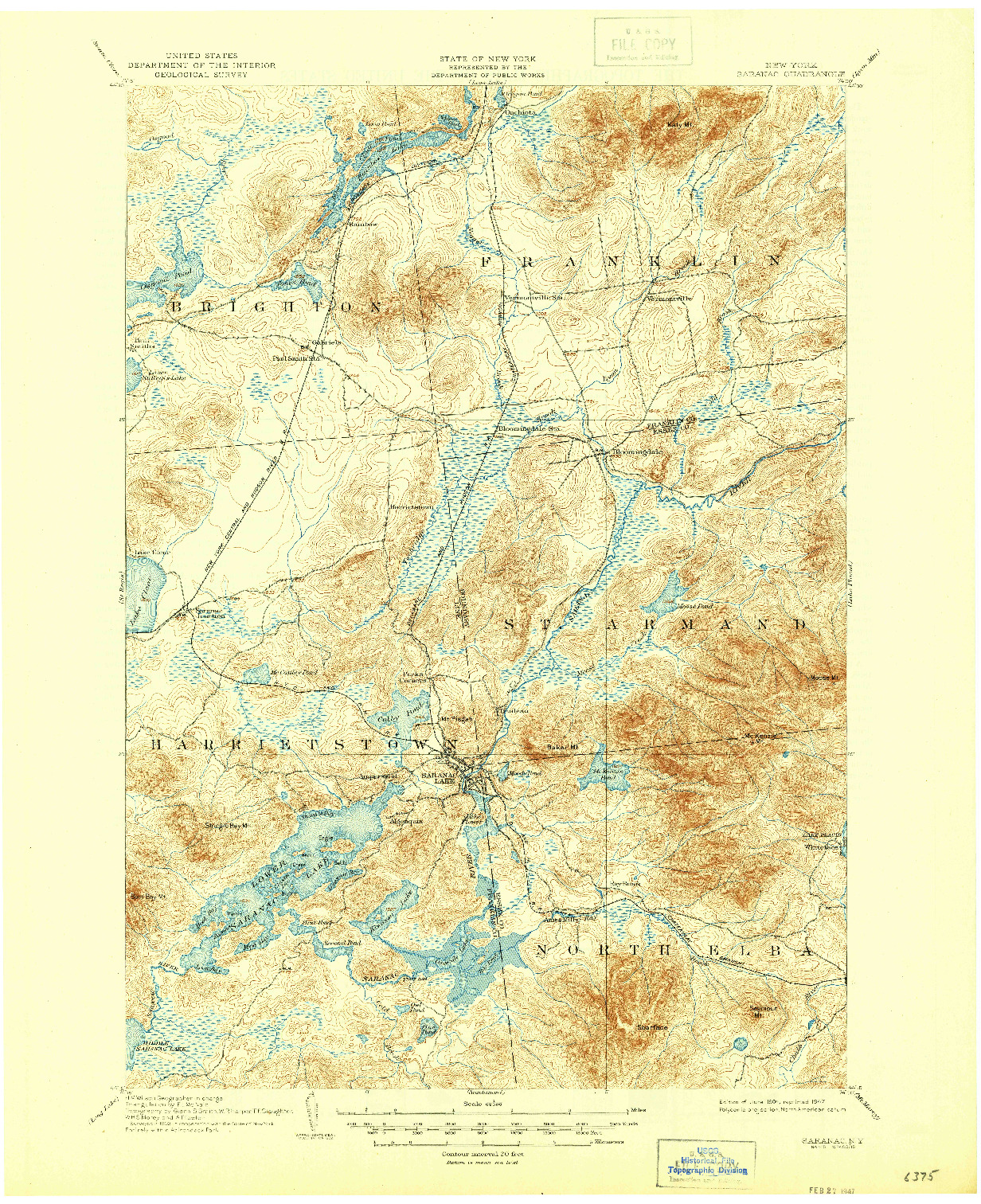 USGS 1:62500-SCALE QUADRANGLE FOR SARANAC, NY 1904