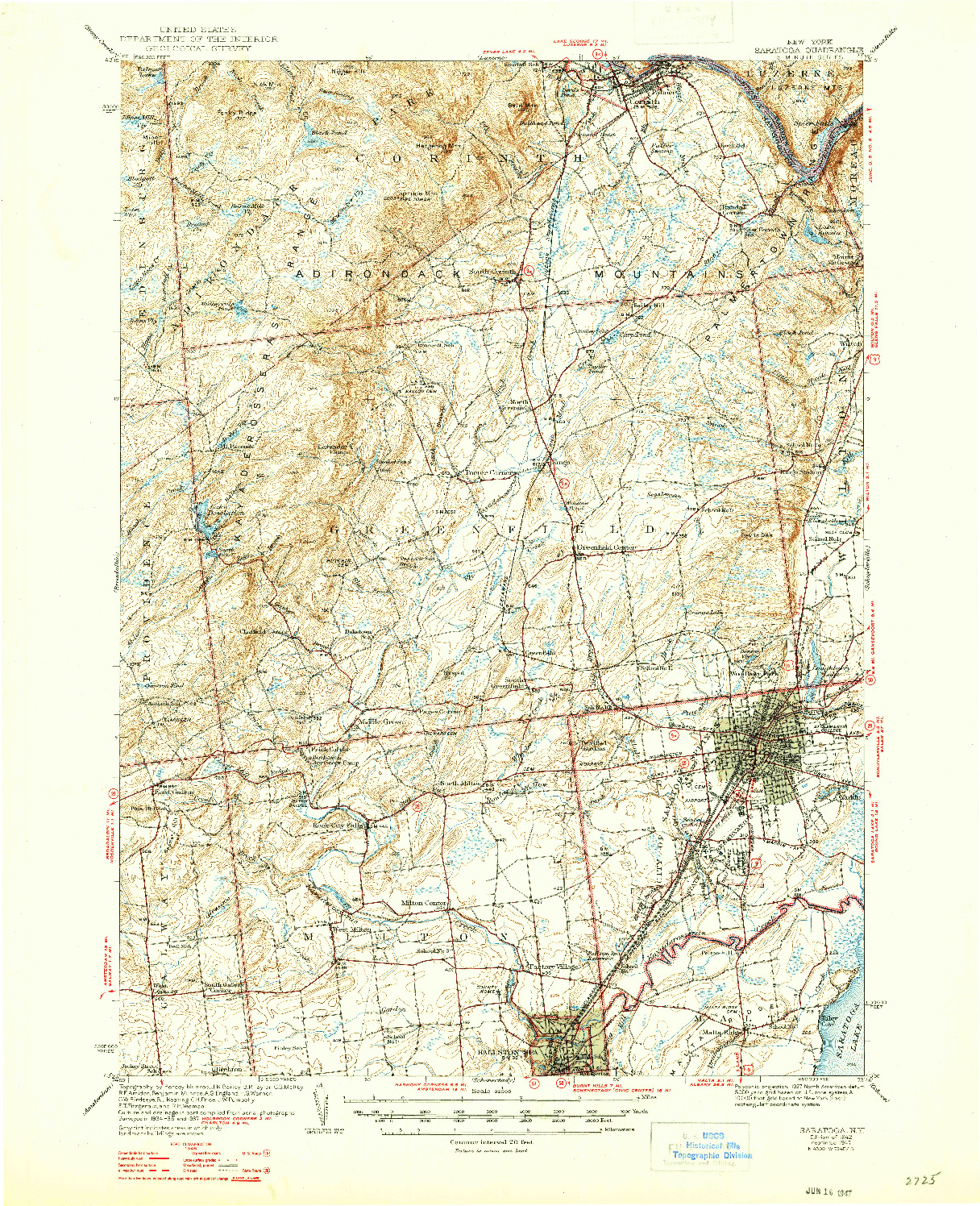 USGS 1:62500-SCALE QUADRANGLE FOR SARATOGA, NY 1942