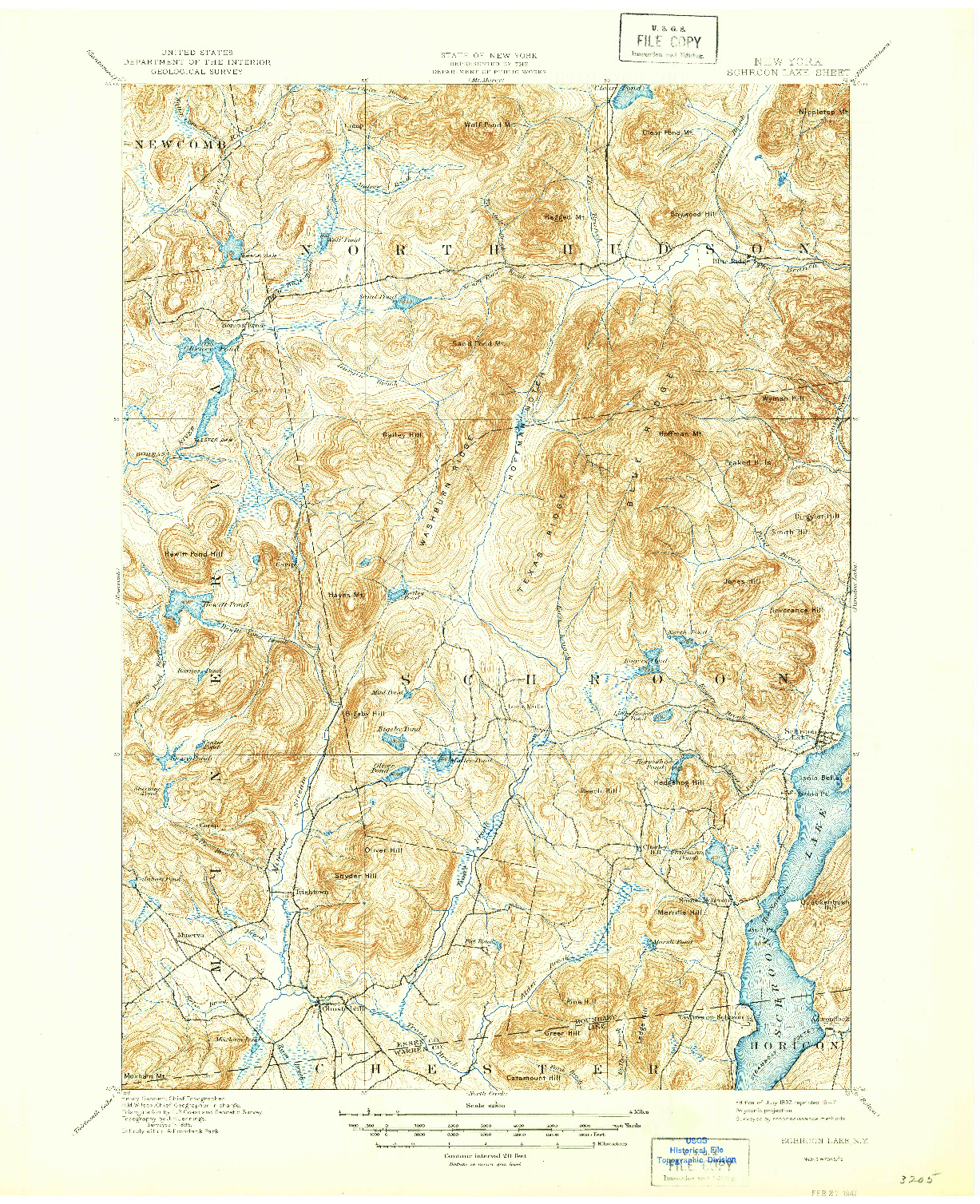 USGS 1:62500-SCALE QUADRANGLE FOR SCHROON LAKE, NY 1897