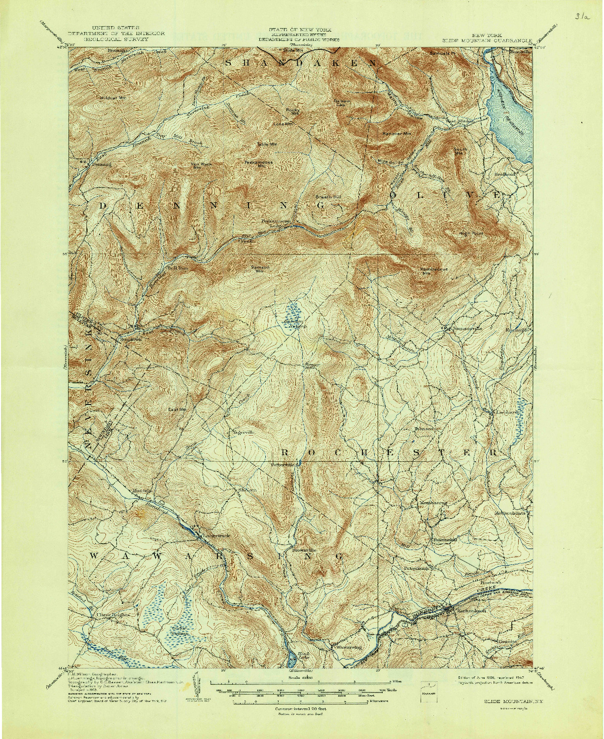 USGS 1:62500-SCALE QUADRANGLE FOR SLIDE MOUNTAIN, NY 1905