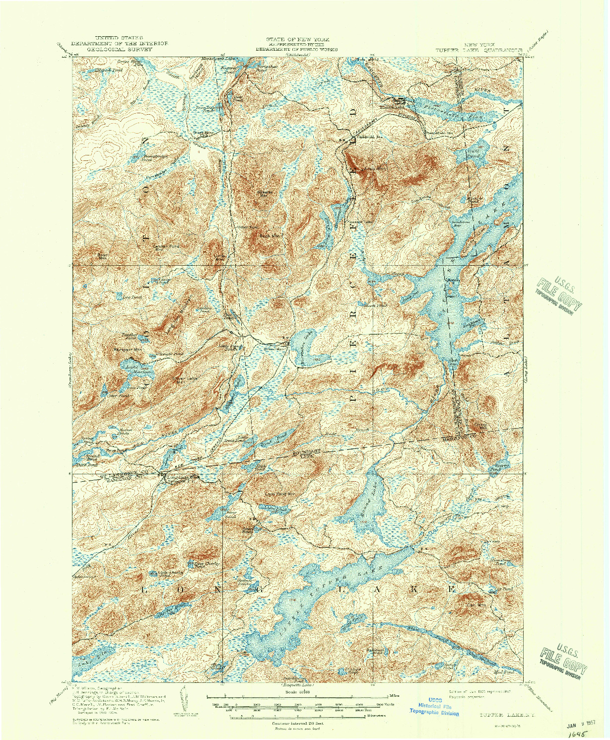USGS 1:62500-SCALE QUADRANGLE FOR TUPPER LAKE, NY 1907