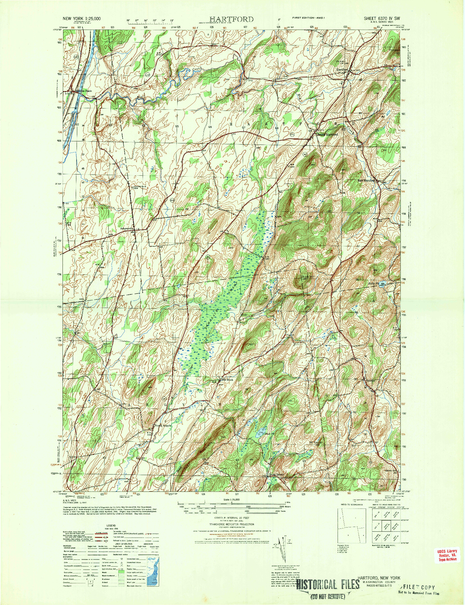 USGS 1:25000-SCALE QUADRANGLE FOR HARTFORD, NY 1947