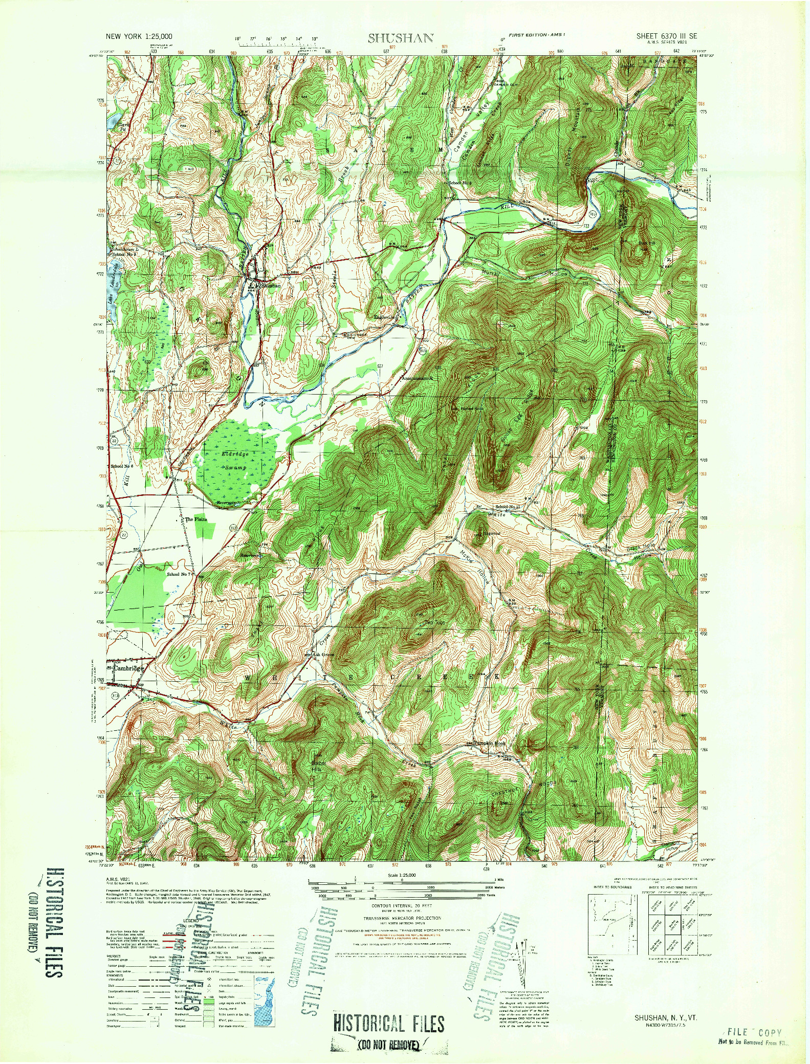 USGS 1:25000-SCALE QUADRANGLE FOR SHUSHAN, NY 1947