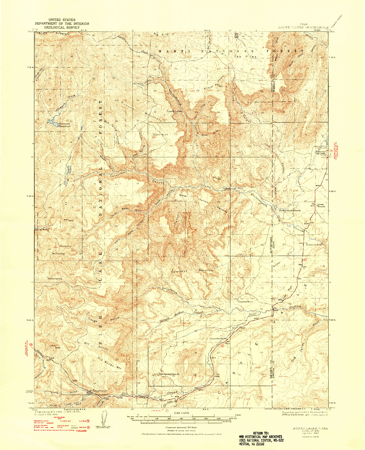 USGS 1:62500-SCALE QUADRANGLE FOR ACORD LAKES, UT 1925
