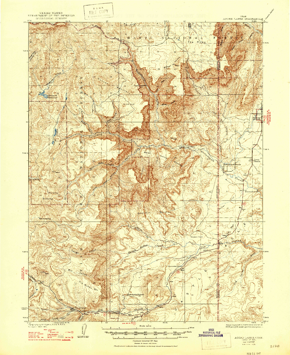 USGS 1:62500-SCALE QUADRANGLE FOR ACORD LAKES, UT 1925