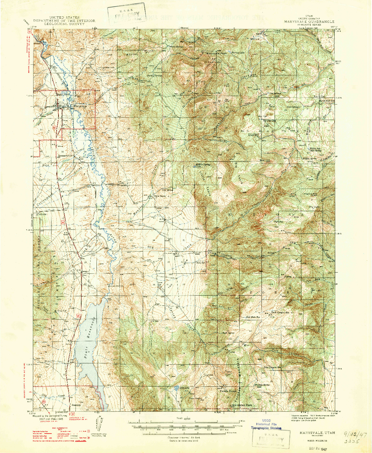 USGS 1:62500-SCALE QUADRANGLE FOR MARYSVALE, UT 1947