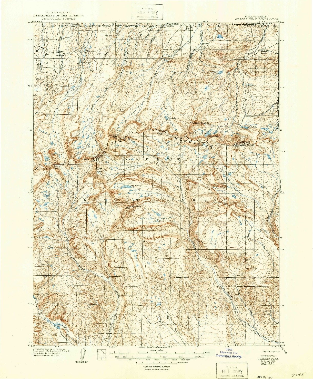 USGS 1:125000-SCALE QUADRANGLE FOR GILBERT PEAK, UT 1906