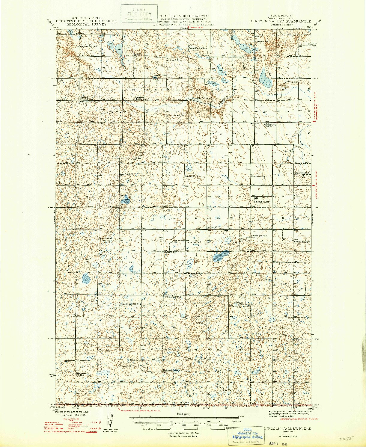 USGS 1:62500-SCALE QUADRANGLE FOR LINCOLN VALLEY, ND 1947