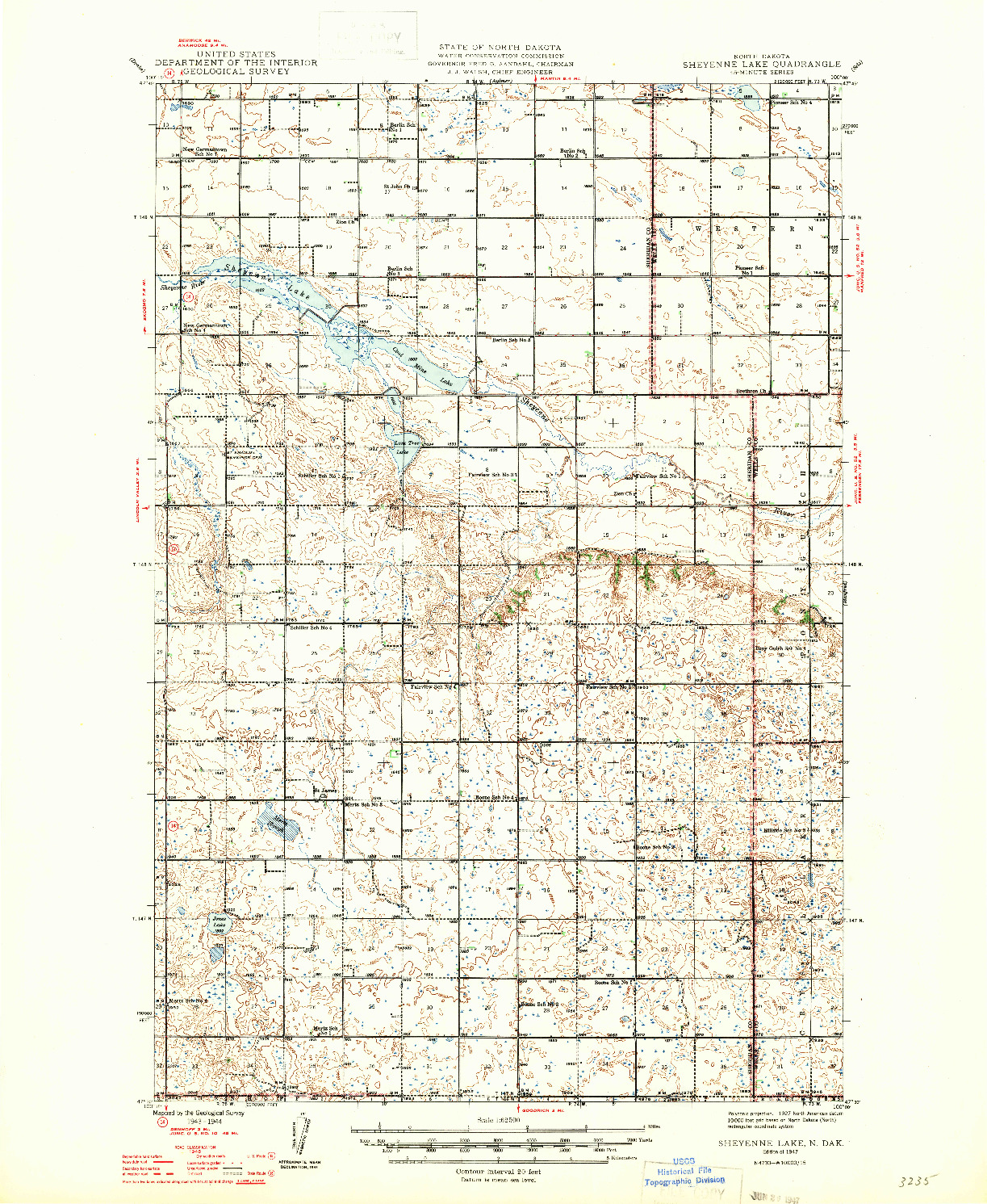 USGS 1:62500-SCALE QUADRANGLE FOR SHEYENNE LAKE, ND 1947