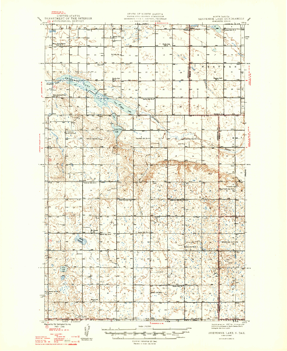 USGS 1:62500-SCALE QUADRANGLE FOR SHEYENNE LAKE, ND 1947