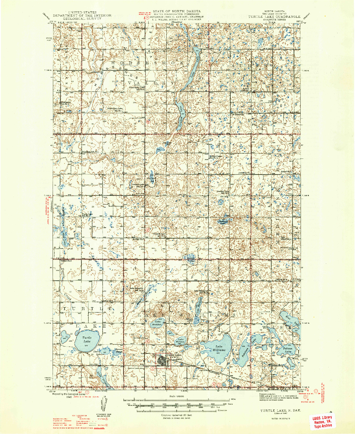 USGS 1:62500-SCALE QUADRANGLE FOR TURTLE LAKE, ND 1947
