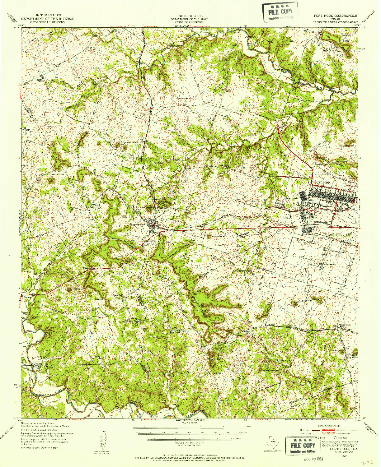 USGS 1:62500-SCALE QUADRANGLE FOR FORT HOOD, TX 1947