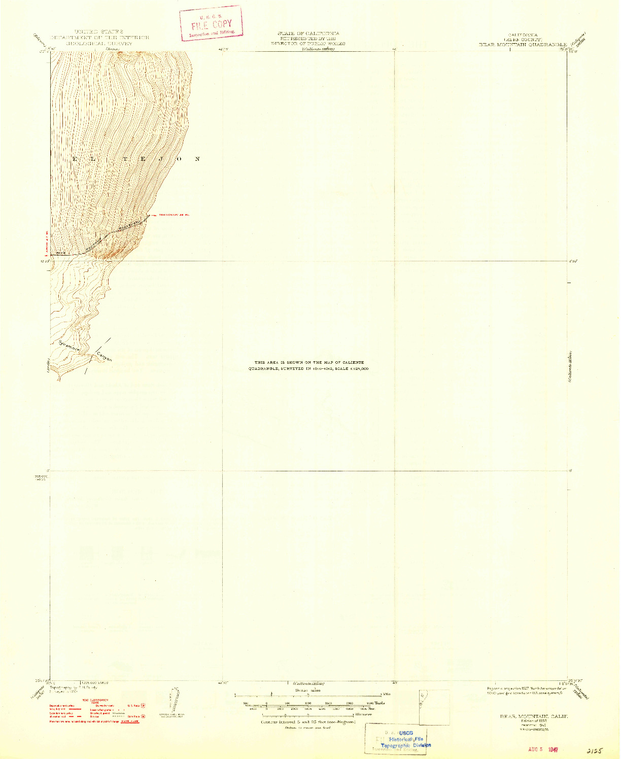 USGS 1:31680-SCALE QUADRANGLE FOR BEAR MOUNTAIN, CA 1933