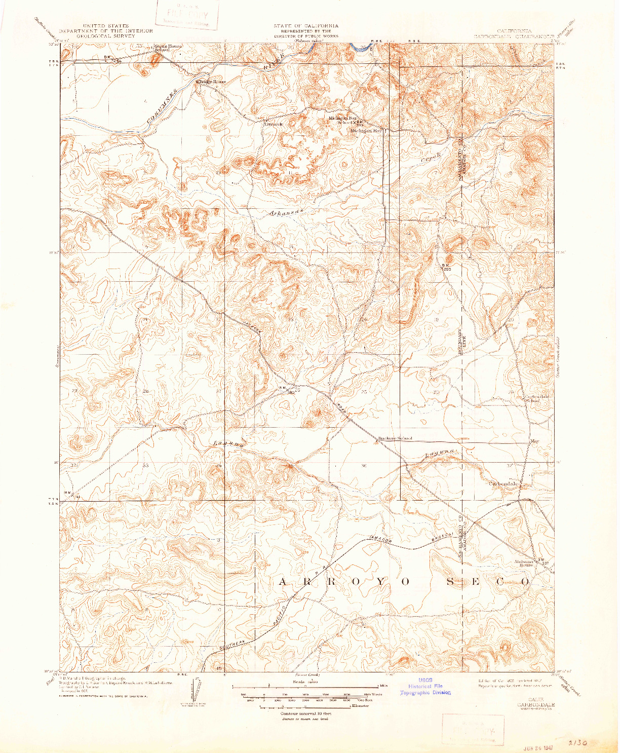 USGS 1:31680-SCALE QUADRANGLE FOR CARBONDALE, CA 1909