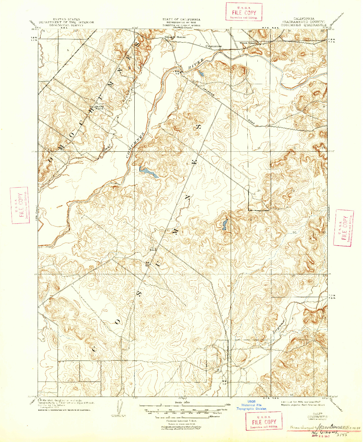 USGS 1:31680-SCALE QUADRANGLE FOR COSUMNES, CA 1909